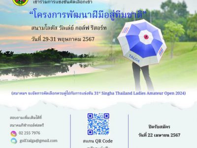 สมาคมกีฬากอล์ฟสตรี เปิดรับสมัครนักกอล์ฟเยาวชนเข้าร่วมโครงการพัฒนาฝีมือสู่ทีมชาติ